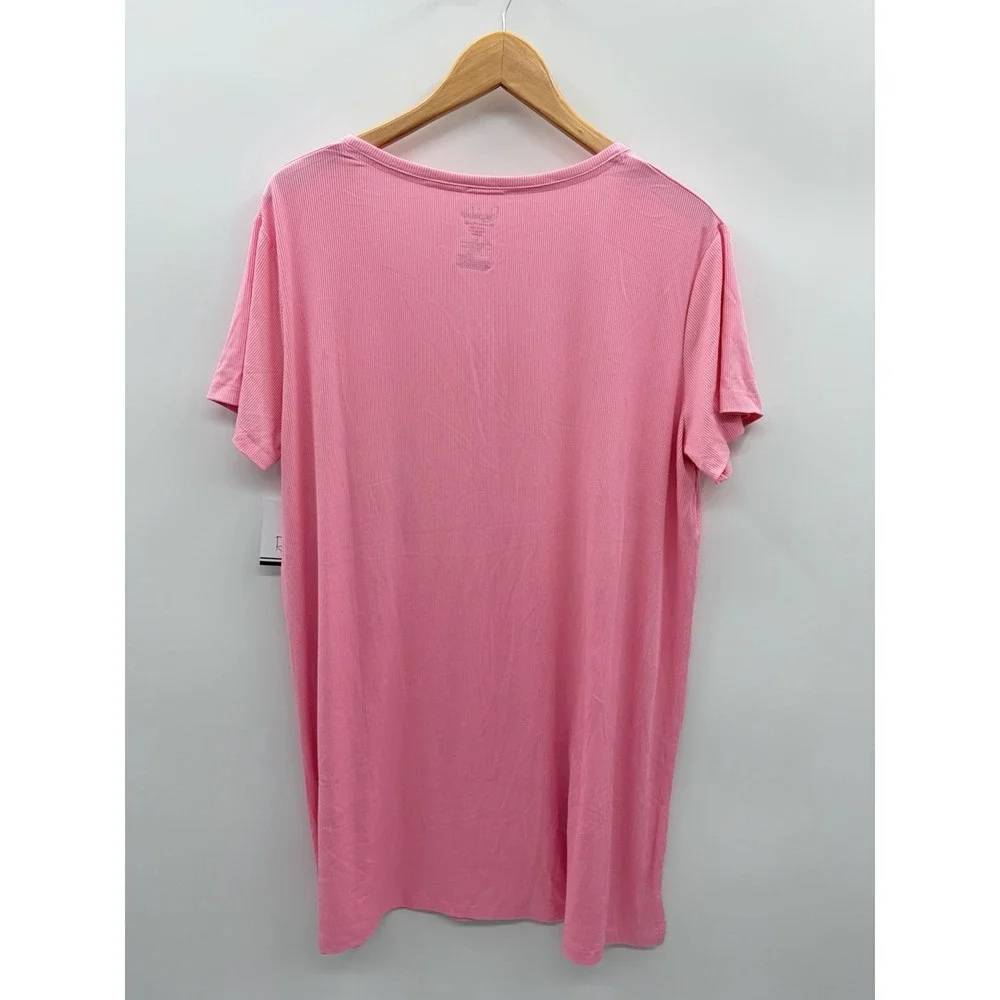 Roudelain Womens Large Short Sleeve Ribbed Henley Sleep Shirt Orchid Pink 895
